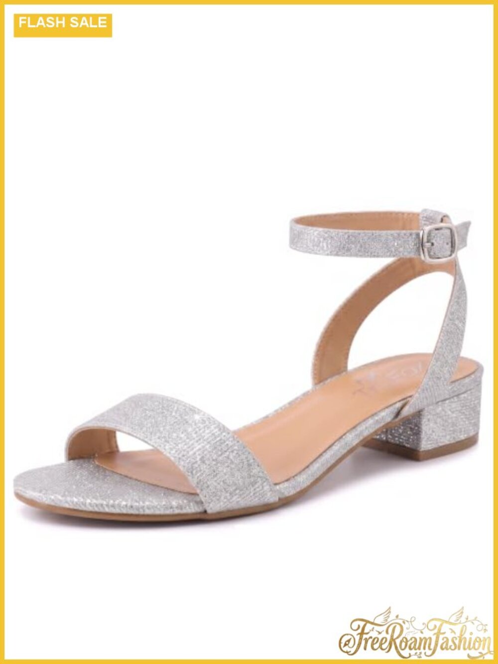 Women Faux Leather Low Block Heel Sandals Open Toe Ankle Strap Dressy